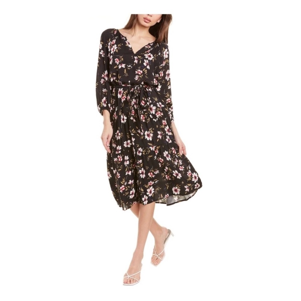 New! VELVET by GRAHAM & Spencer Tiered Belted Floral Midi Dress - Picture 4 of 11